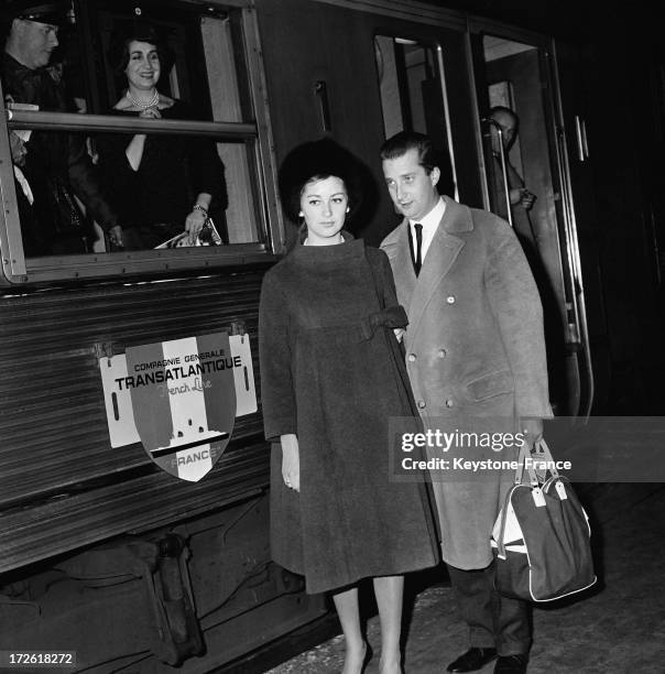 Prince Albert of Belgium and princess Paola of Belgium at Gare Saint-Lazare, going by train to Le Havre where they will attend in the evening the Bal...