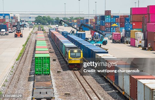 Container Port Train Container Yard Rail Transport To Ports Export Around The World High-Res ...