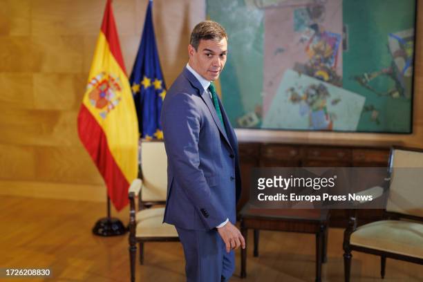 The Secretary General of the PSOE and acting President of the Government, Pedro Sanchez, meets with the leader of the Partido Popular, Alberto Nuñez...