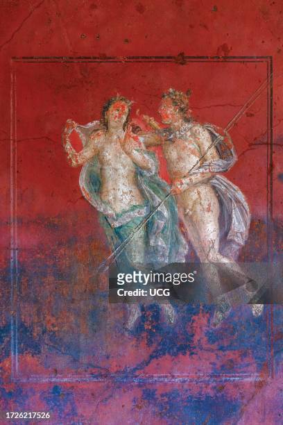 Pompeii Archaeological Site, Campania, Italy. Fresco of male and female mythological figures. House of the Vettii. Casa dei Vettii. Pompeii,...