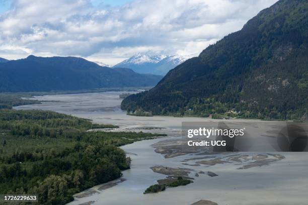 Aerial view of Chilkat River, Southeast Alaska.