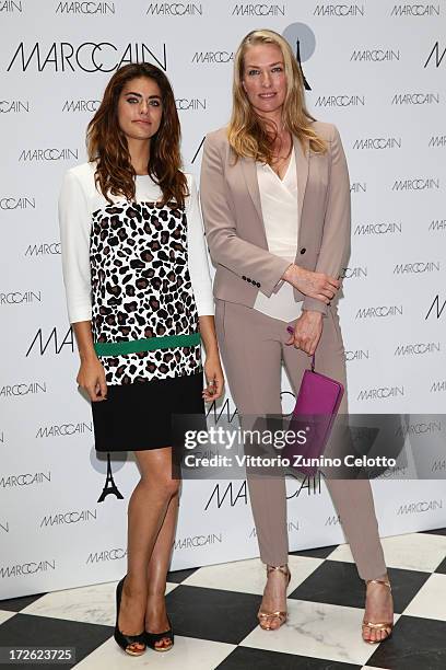 Alyson Le Borges and Tatjana Patitz attend the Marc Cain Photocall during the Mercedes-Benz Fashion Week Spring/Summer 2014 at the Hotel Adlon on...