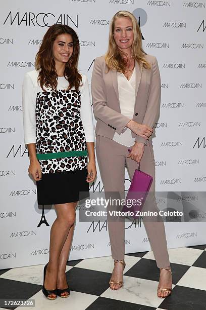 Alyson Le Borges and Tatjana Patitz attend the Marc Cain Photocall during the Mercedes-Benz Fashion Week Spring/Summer 2014 at the Hotel Adlon on...