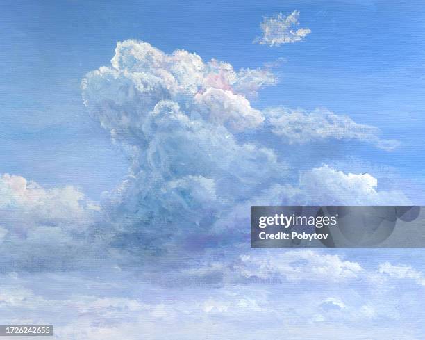 sommer bewölkter himmel, malerei - wolkenbilder stock-grafiken, -clipart, -cartoons und -symbole