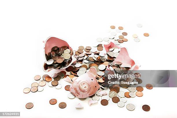broken piggy - smashed piggy bank stock pictures, royalty-free photos & images
