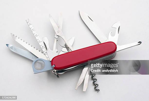 knife, open view on side - swiss army knife stock pictures, royalty-free photos & images