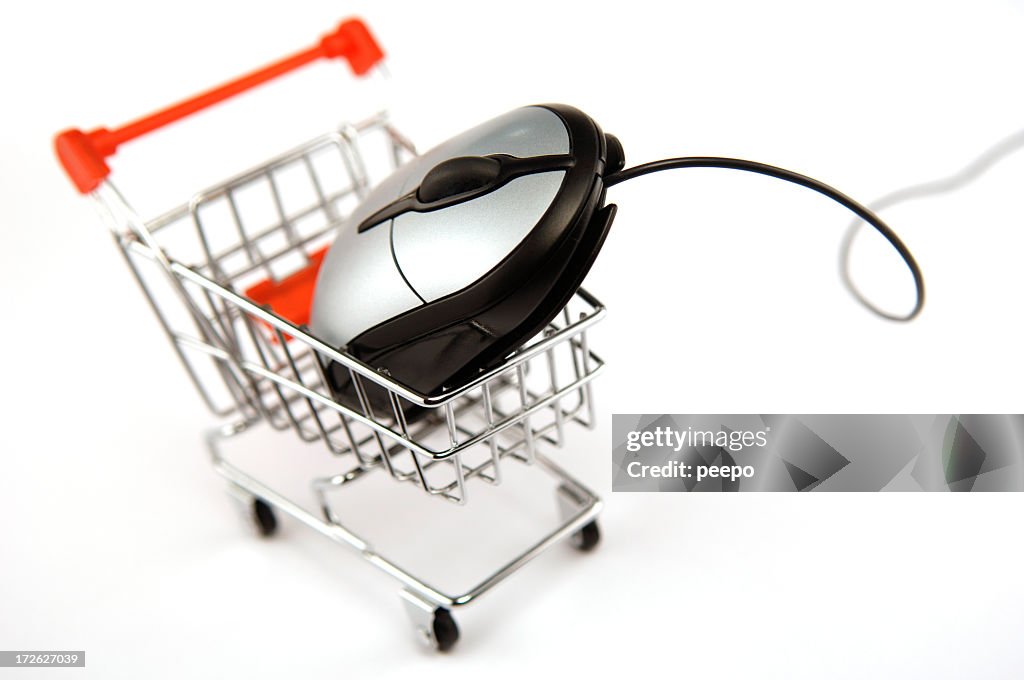 Miniature Shopping Cart with  Computer Mouse