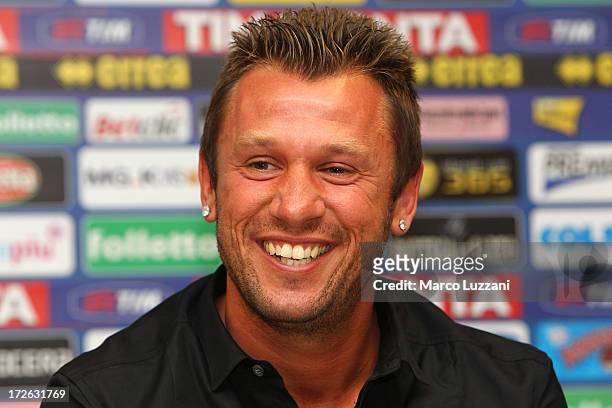 Antonio Cassano is presented as a new signing to Parma FC during a press conference at Stadio Ennio Tardini on July 4, 2013 in Parma, Italy.