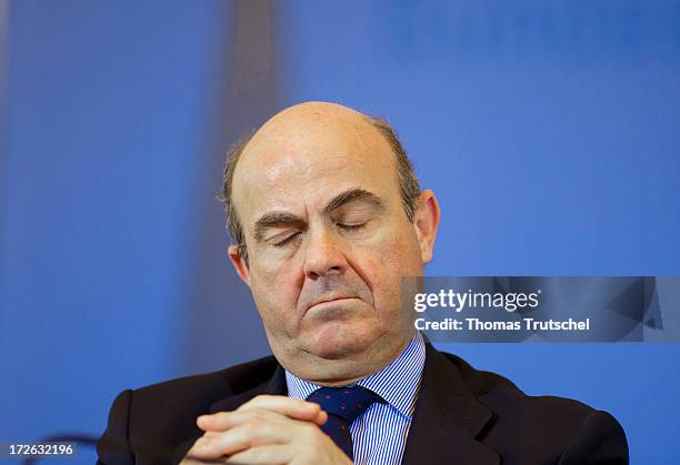 Luis de Guindos, Spain's economy minister is pictured during a press conference on July 04, 2013 in Berlin, Germany. German Finance Minister Wolfgang...