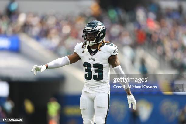 Bradley Roby of the Philadelphia Eagles during an NFL football game between the Los Angeles Rams and the Philadelphia Eagles at SoFi Stadium on...