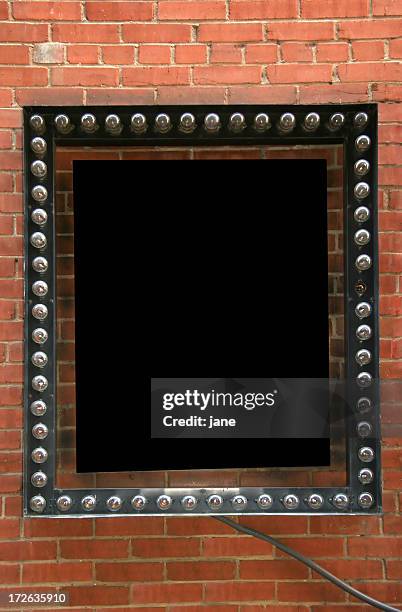 blank unlit marquee sign on brick wall - light bulb frame stock pictures, royalty-free photos & images