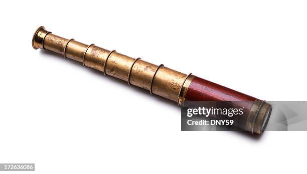 antique nautical spyglass - day telescope stock pictures, royalty-free photos & images