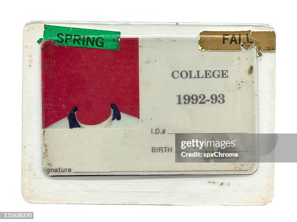 college id-grunge - identity card fotografías e imágenes de stock