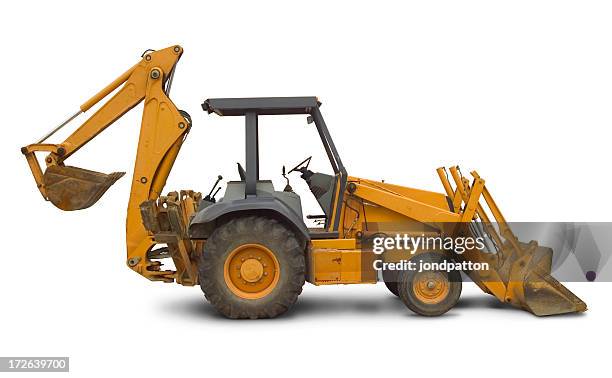 backhoe side view - vehicle scoop stock pictures, royalty-free photos & images