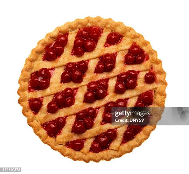 visão geral de tarte de cereja isolado em fundo branco - tarte de cereja imagens e fotografias de stock