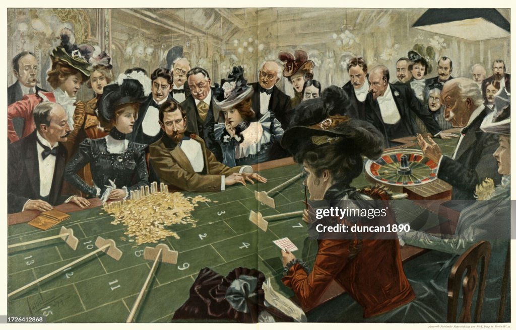 Woman in a casino breaking the bank at Roulette, Victorian 19th Century, Gambling