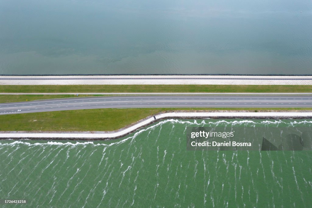 Abstract aerial view of a flood defense in the Netherlands