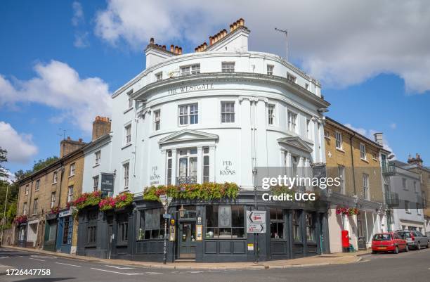 The Westgate, a historic Victorian pub and hotel located at the top of Winchester High St, in Hampshire, UK. The pub, positioned next to the city's...