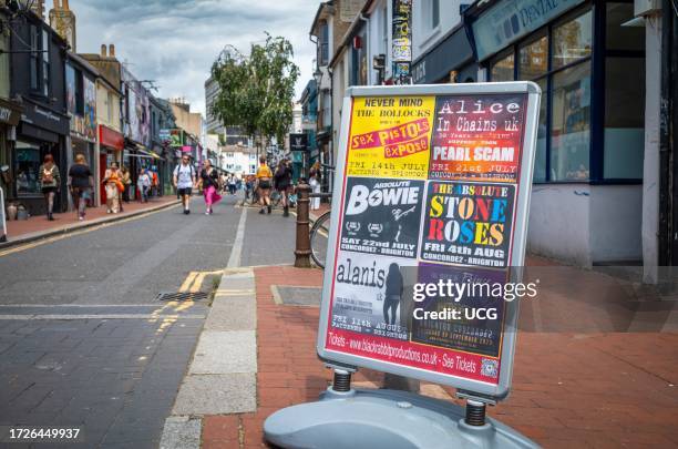 Poster advertising concerts and gigs by tribute bands in Brighton, East Sussex, UK.