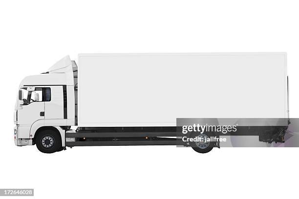 side view of white truck isolated on white - white truck stock pictures, royalty-free photos & images