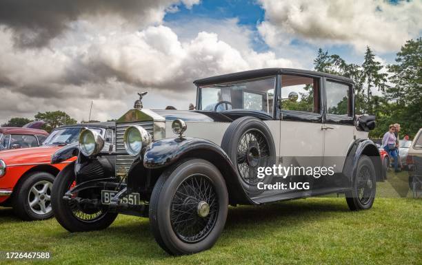 Rolls-Royce 20hp Park Ward Landaulette with chassis number GLY62 on display at a classic car show in Storrington, West Sussex, UK.