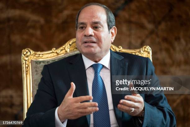 Egypt's President Abdel Fattah al-Sisi meets with the US Secretary of State in Cairo on October 15, 2023. After Egypt Blinken will head back to...