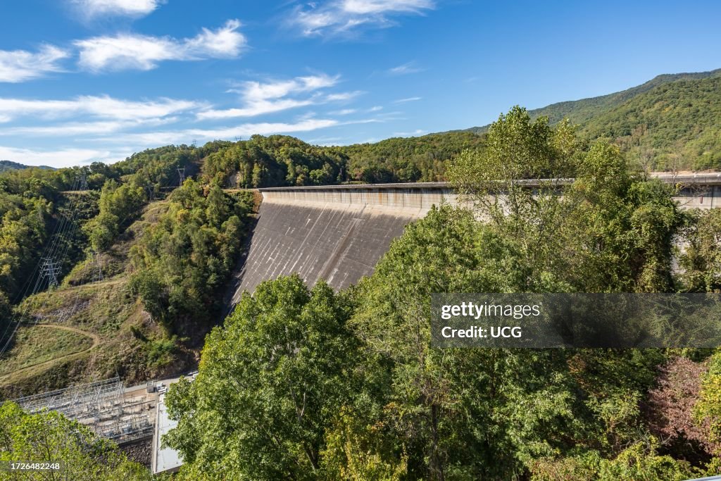 Fontana Dam on the Little Tennessee River produces hydroelectric power for the Tennessee Valley Authority