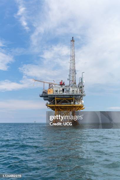 Offshore petroleum drilling rig in the Gulf of Mexico.