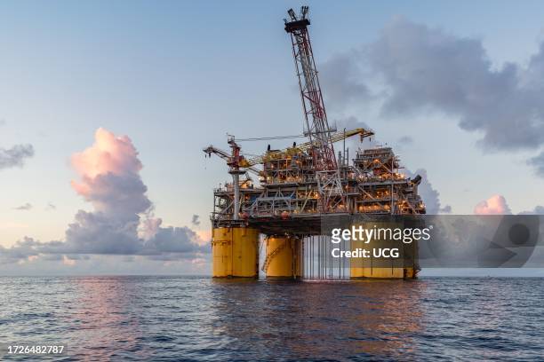 Offshore petroleum drilling rig in the Gulf of Mexico.