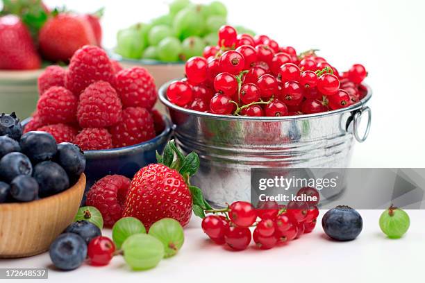 sommer beeren-auswahl - stachelbeere stock-fotos und bilder