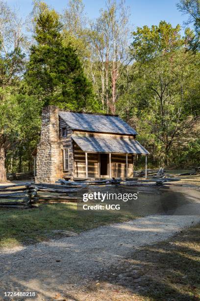 Historic John Oliver homestead along drive through Cades Cove in the Great Smoky Mountains National Park.