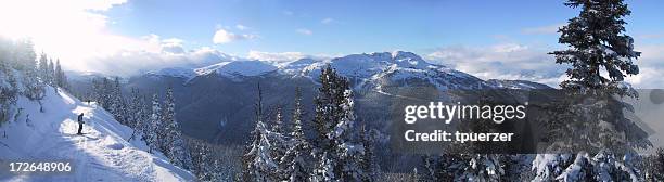 awesome panorama of whistler ski resort. - blackcomb mountain stock pictures, royalty-free photos & images