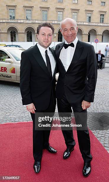 German actor and award winner Daniel Harrich and Heiner Lauterbach arrive for the Bernhard Wicki Award ceremony at Munich film festival on July 4,...