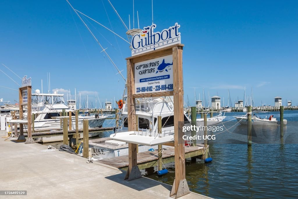 Fishing charter boat at the Small Craft Harbor in Gulfport, Mississippi, USA