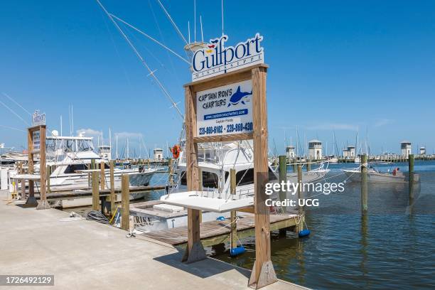 Fishing charter boat at the Small Craft Harbor in Gulfport, Mississippi, USA.