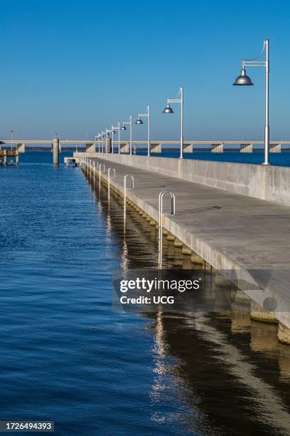 Breakwater pier around the marina in Bay St. Louis, Mississippi, USA.