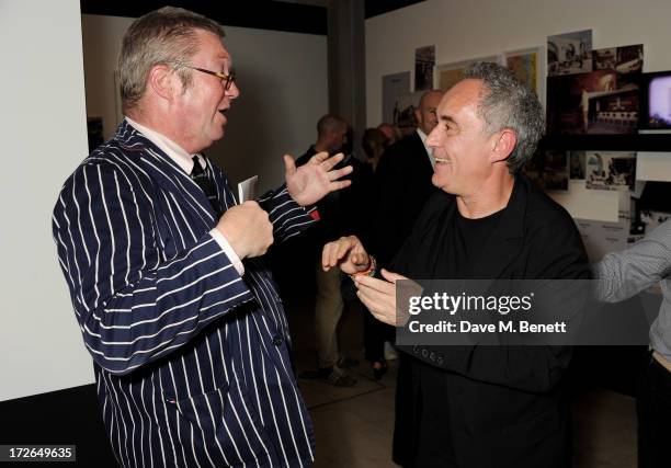Fergus Henderson and Ferran Adria attend the private view of 'elBulli: Ferran Adria and The Art of Food' at Somerset House on July 4, 2013 in London,...