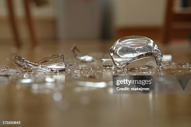 close up of broken glass on floor - glassful stock pictures, royalty-free photos & images