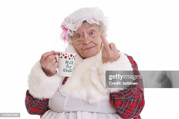 stealing milk flip off mrs claus - quirky family stockfoto's en -beelden