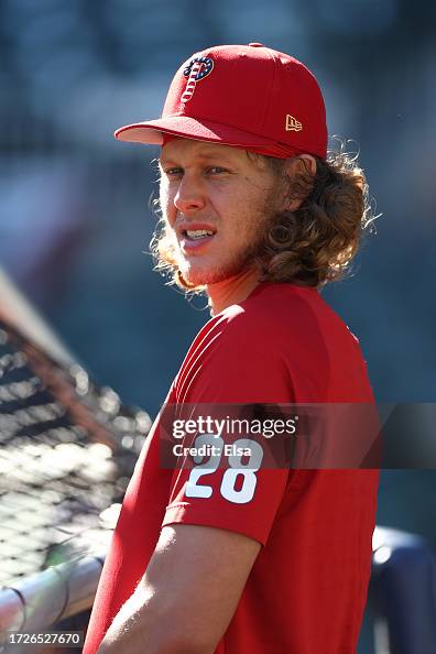 Alex Bohn Alec Bohm of the Philadelphia Phillies looks on during batting... News ...