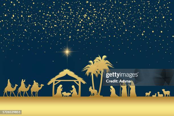 illustrazioni stock, clip art, cartoni animati e icone di tendenza di natività natalizia - natività