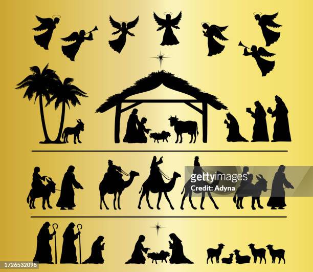 nativity silhouette - nativity scene silhouette stock illustrations
