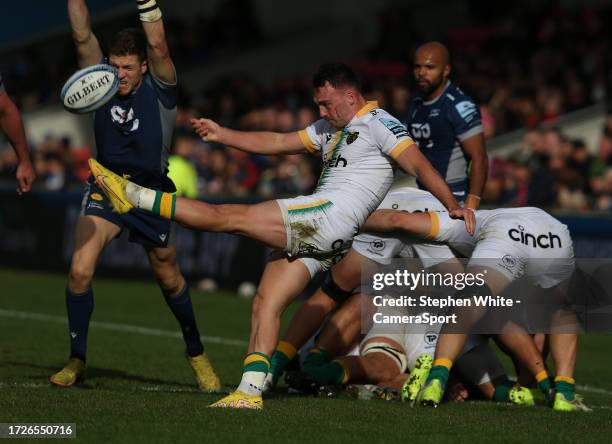 Northampton Saints' Tom James kicks clear during the Gallagher Premiership Rugby match between Sale Sharks and Northampton Saints at AJ Bell Stadium...