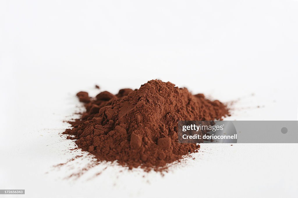 A pile of cocoa powder on a white surface