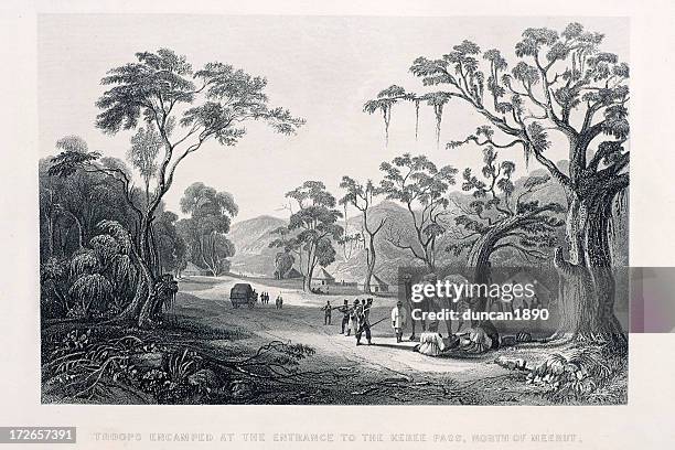 british camp - etching stock illustrations
