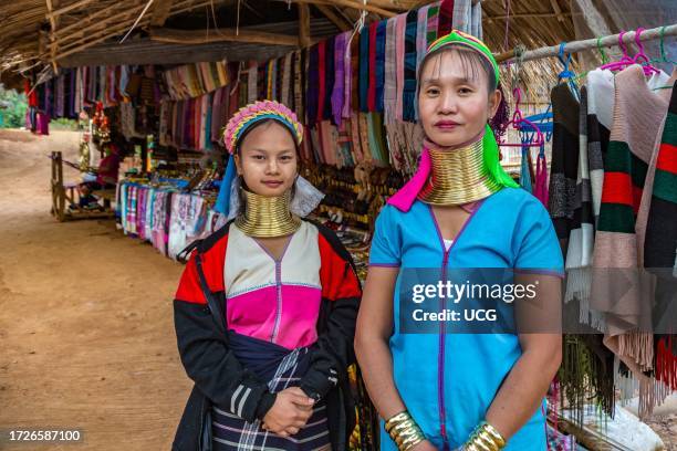 Tribal women in the Long Neck Karen tribe area of the Union of Hill Tribe Villages outside of Chiang Rai in the Nanglae District of Thailand.