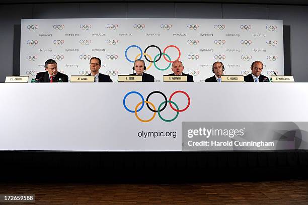 Ricardo Carrion, IOC Finance Commission Chairman and IOC Presidential candidate, Mark Adams IOC spokesman, IOC President Jacques Rogge, Gerardo...