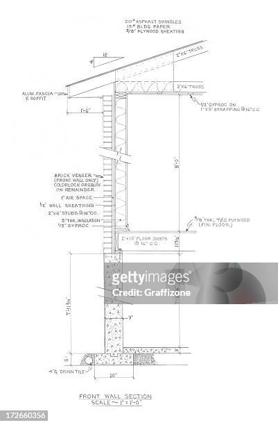 front wall plan - house cross section stock illustrations