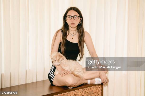 Actor/comedian Esther Povitsky is photographed with her dog Donut for Los Angeles Times on July 3, 2023 in Los Angeles, California. PUBLISHED IMAGE....