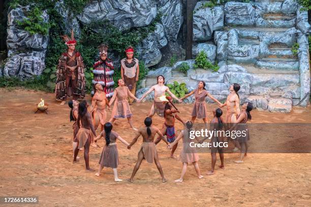 Outdoor drama "Unto These Hills" recounts the history of the Cherokee in North Carolina up to their removal via the Trail of Tears in 1838.